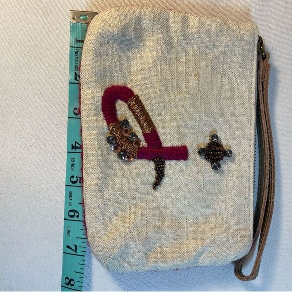 Anthropologie beweweled Miss Albright J monogram fuchsia cream wristlet - Picture 12 of 12